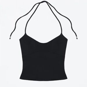 Tank Air, Open back halter top in black. Size small